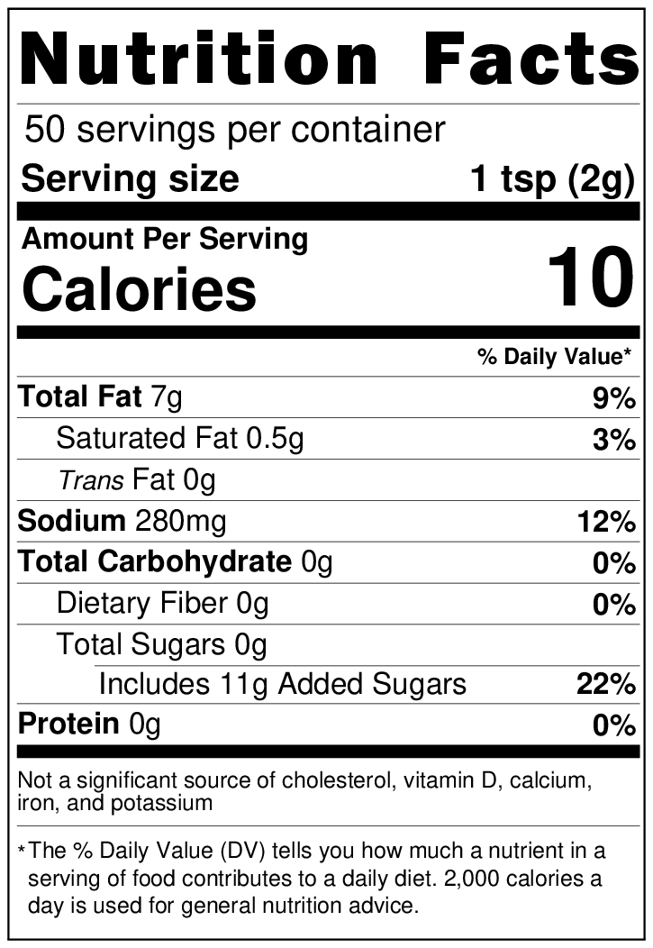 Nutritional Label for Honey Blaze