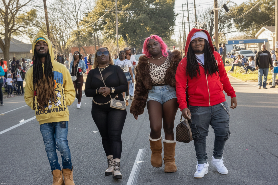 Eurcell Green and family at a community parade - the heart behind Eurceys' Flava Fanmi Recipes eBook