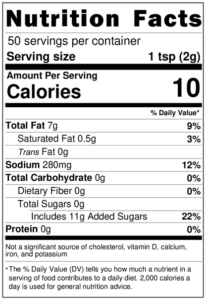 Nutritional Label for Honey Blaze