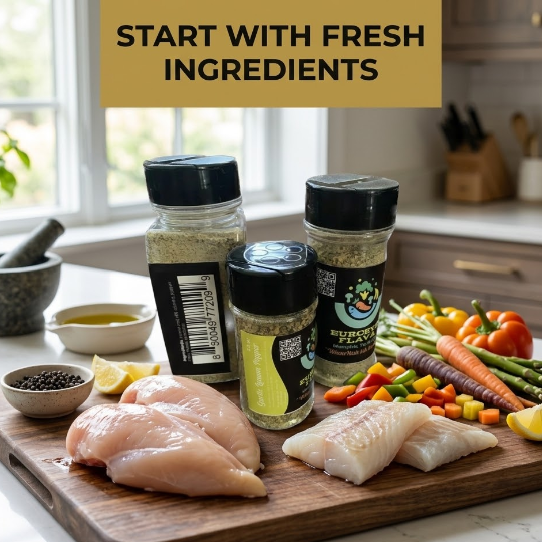 arlic Lemon Pepper seasoning on grilled chicken – salt-free by Eurceys' Flava®