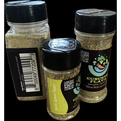 EURCEYS' FLAVA® all 3 sizes of Garlic lemon pepper 3.5 oz, 5.5 oz, and 9.5 oz 