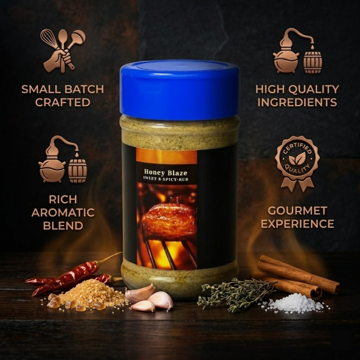 Eurceys' Flava® Honey Blaze Sweet Heat Rub 3.5oz shaker bottle