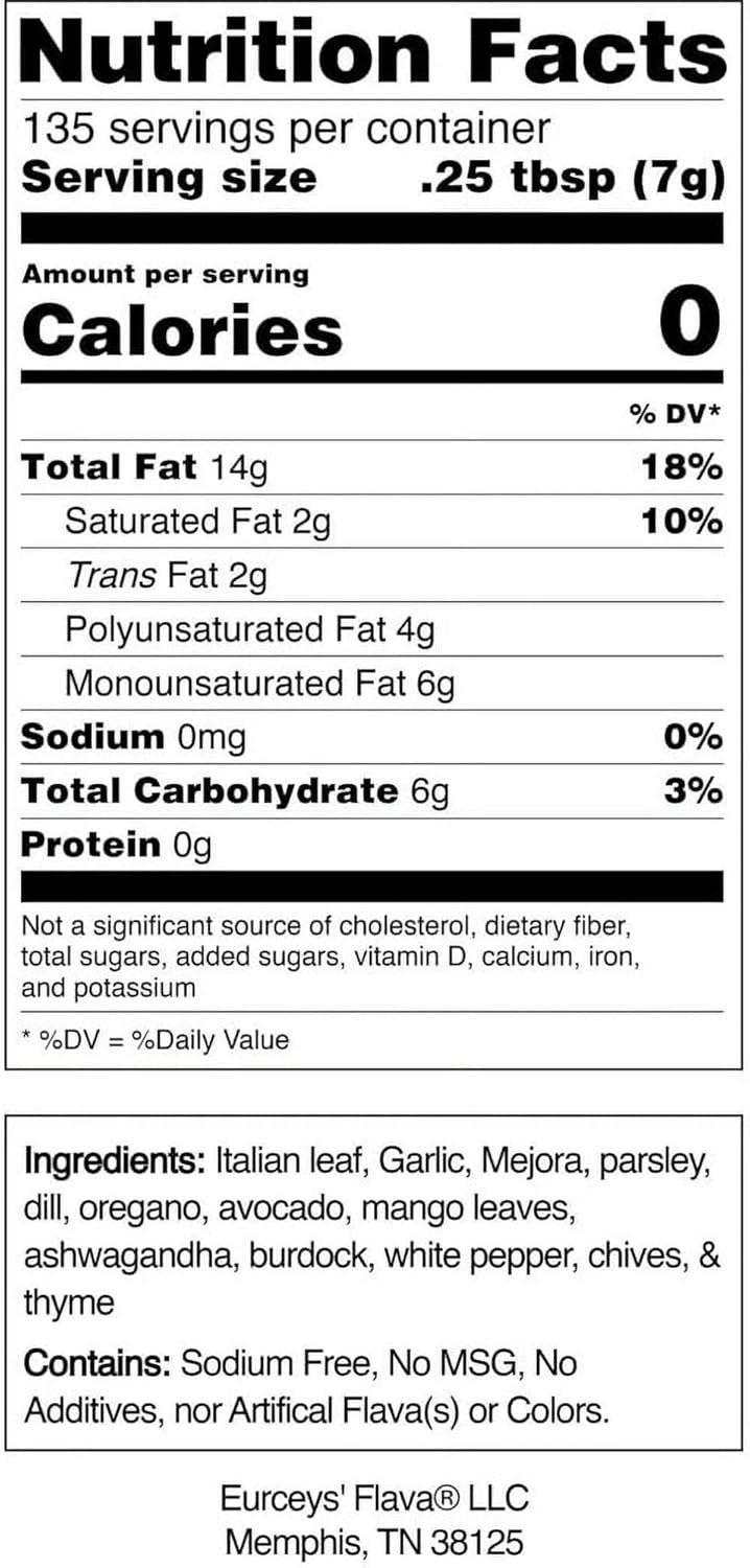 Eurceys' Flava®  Nutritional Facts
