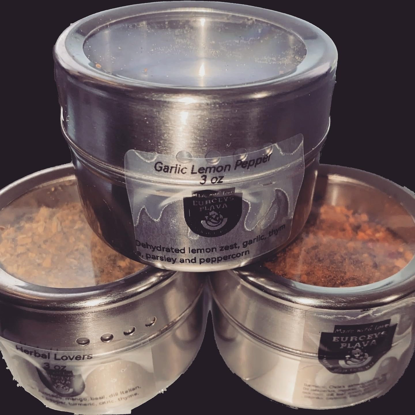 Eurceys' Flava® kitchen reusable canisters filled with spice blends