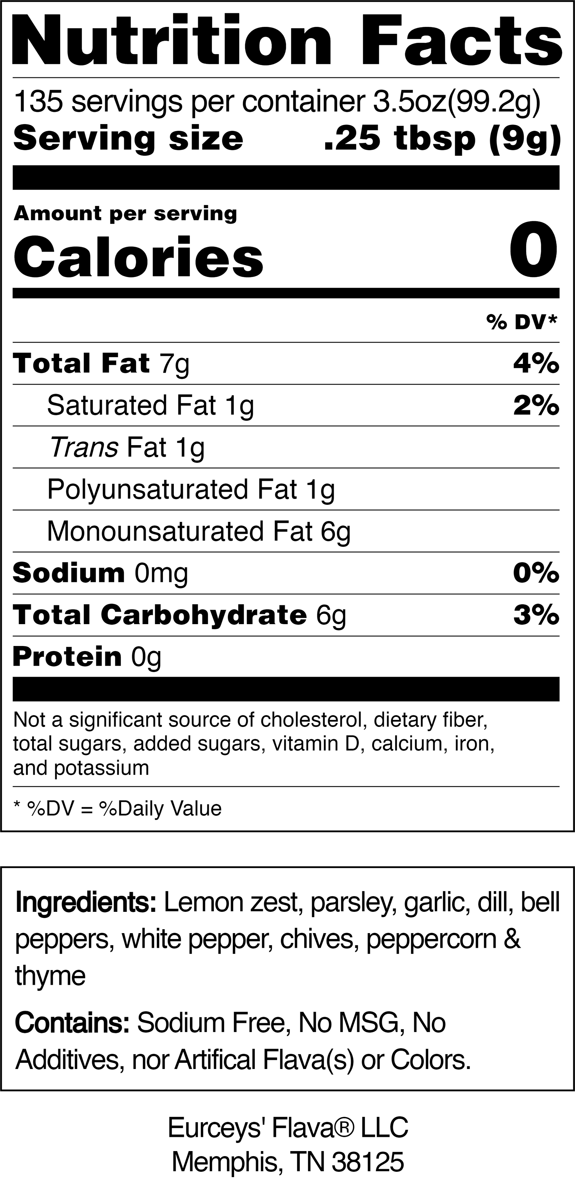 EURCEYS' FLAVA® Nutritional facts  