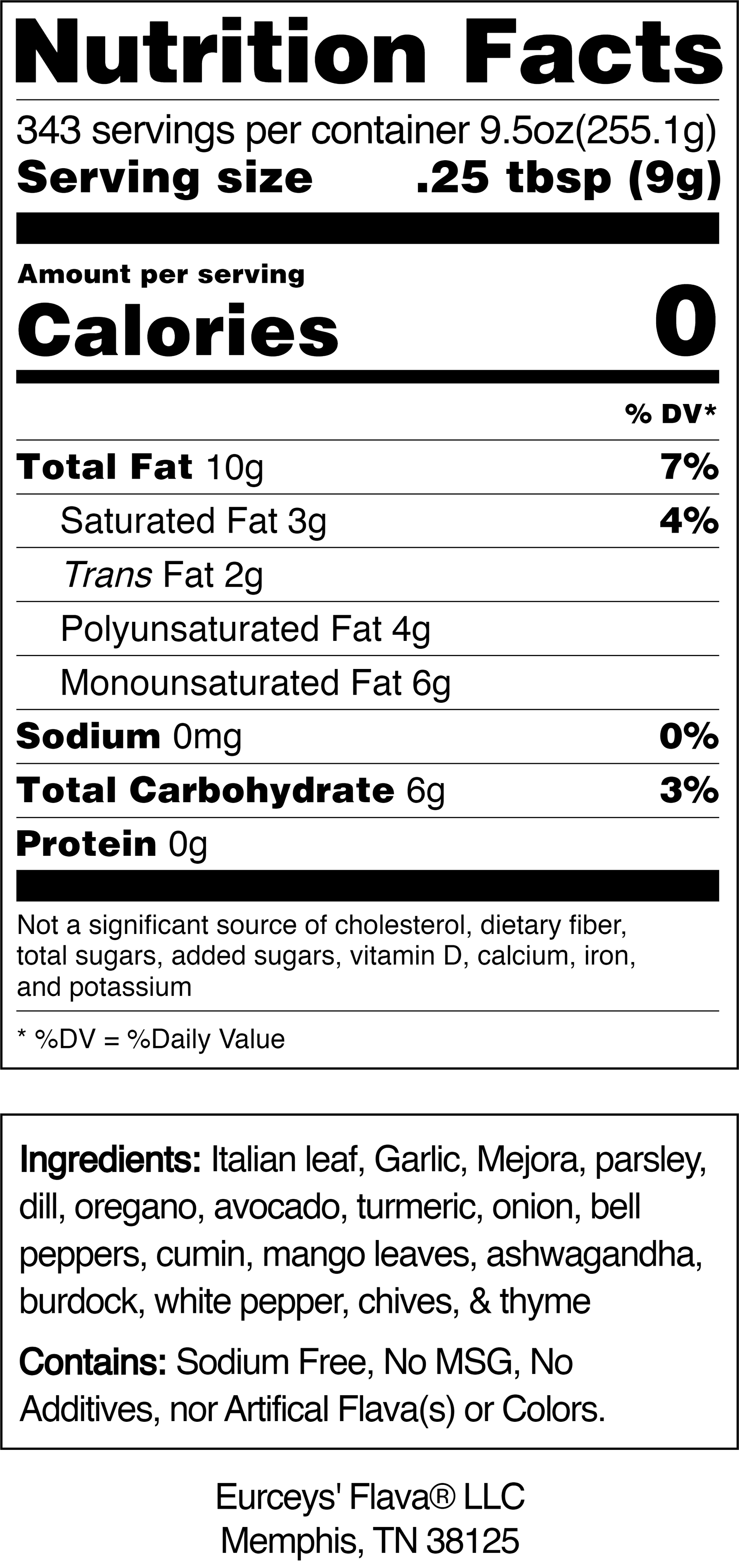 EURCEYS' FLAVA® nutritional facts